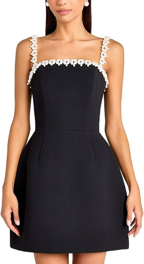 Women's Beaded Strappy Pocketed Mini Dress Spaghetti Strap Cocktail Short Dresses | Amazon (US)