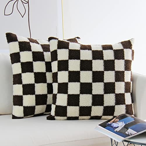 JOJUSIS Decorative Throw Pillow Covers Luxury Style Checkerboard Pattern Cushion Case Super Soft Fau | Amazon (US)
