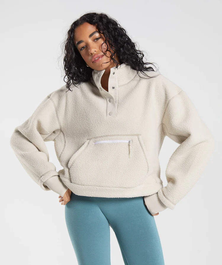 Gymshark Pause Borg Pullover - Pebble Grey | Gymshark US