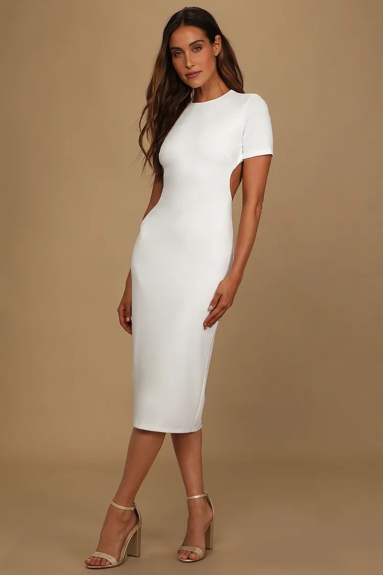 Art of Style White Short Sleeve Backless Bodycon Midi Dress | Lulus (US)