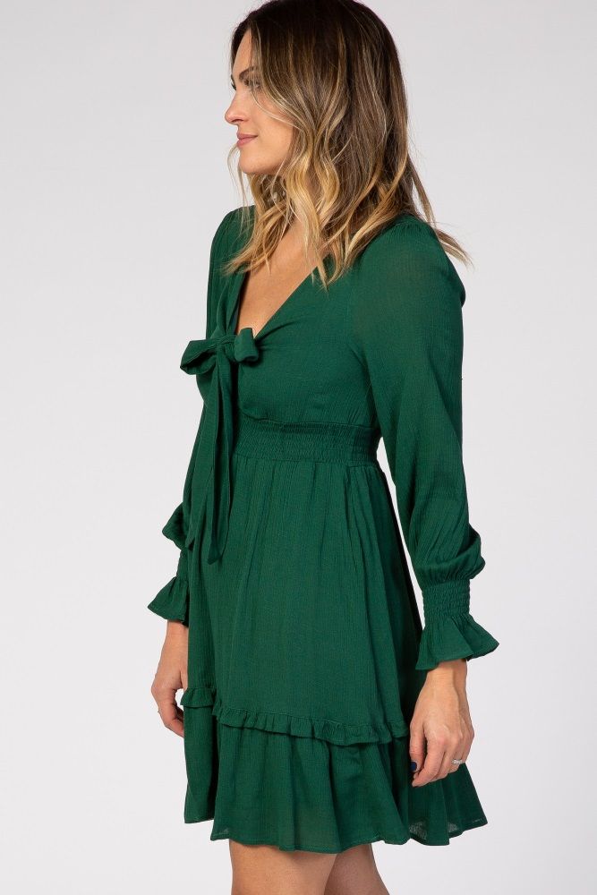 Green Tie Front Ruffle Accent Mini Dress | PinkBlush Maternity