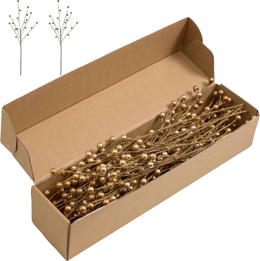 Christmas Tree Decorations 24 Pcs Artificial Berry Stems 17inch Christmas Gold Berry Picks for Xm... | Amazon (US)