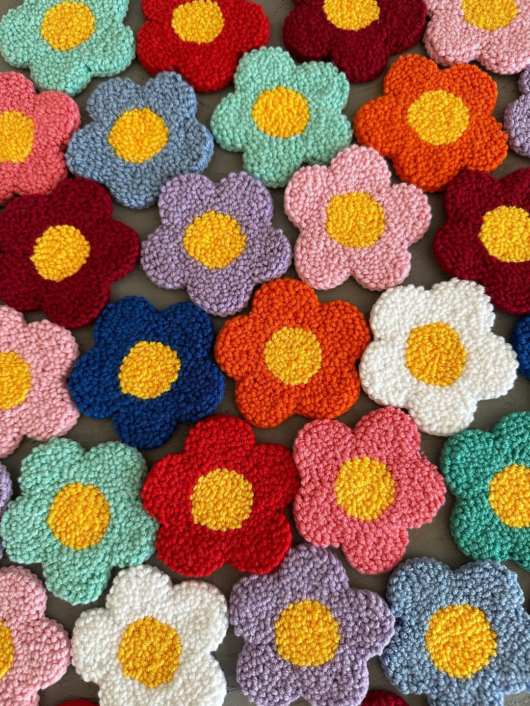 Set of 2 Punch Needle Car Coasters,cute Floral Women Car Accessories,flower Car Decor,new Car Gif... | Etsy (US)