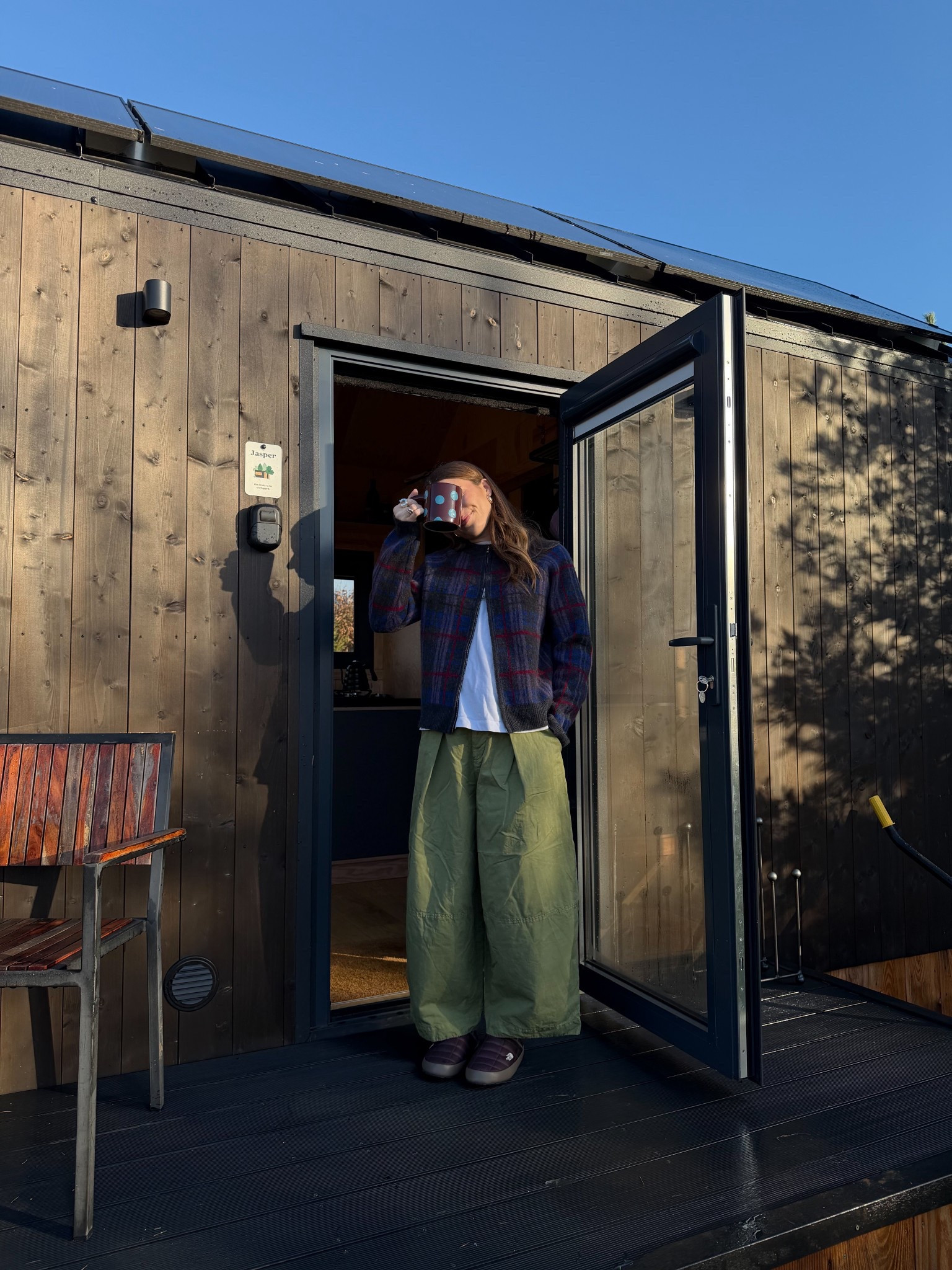 Damson madder knit, check knit, green trousers, baggy trousers, the north face slippers 



#LTKwinter #LTKstyletip #LTKeurope