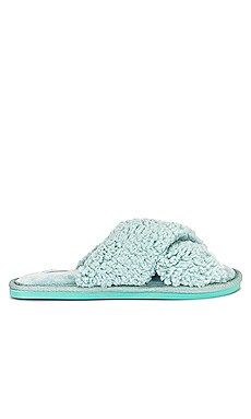 Flora Nikrooz Sherpa Victoria Criss Cross Slippers in Spa Green from Revolve.com | Revolve Clothing (Global)