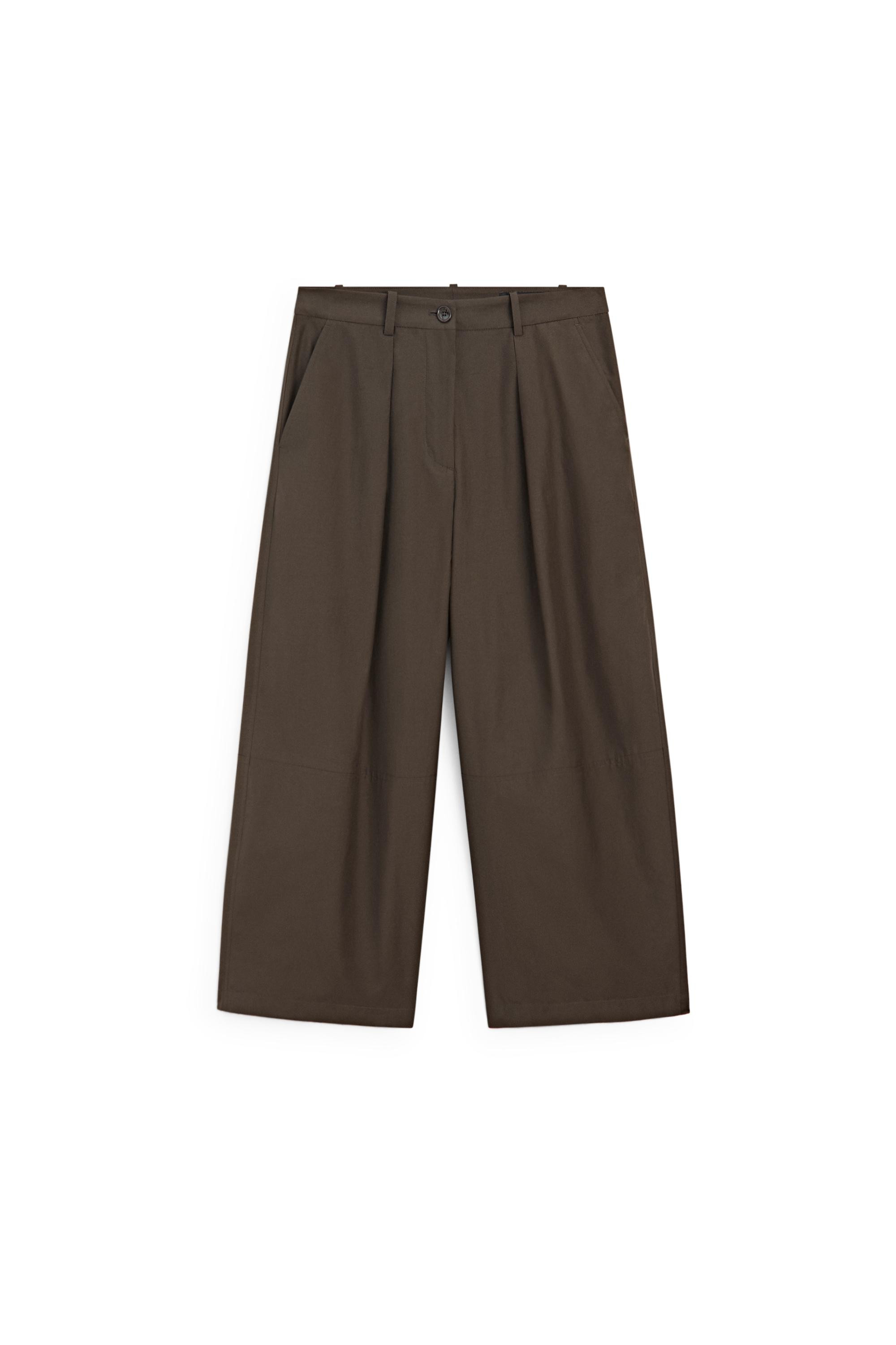 Cotton poplin blend wide-leg pants - KHAKI | Massimo Dutti UK