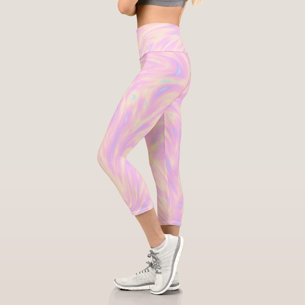 Feminine Pink Holographic Look Pattern Capri Leggings | Zazzle