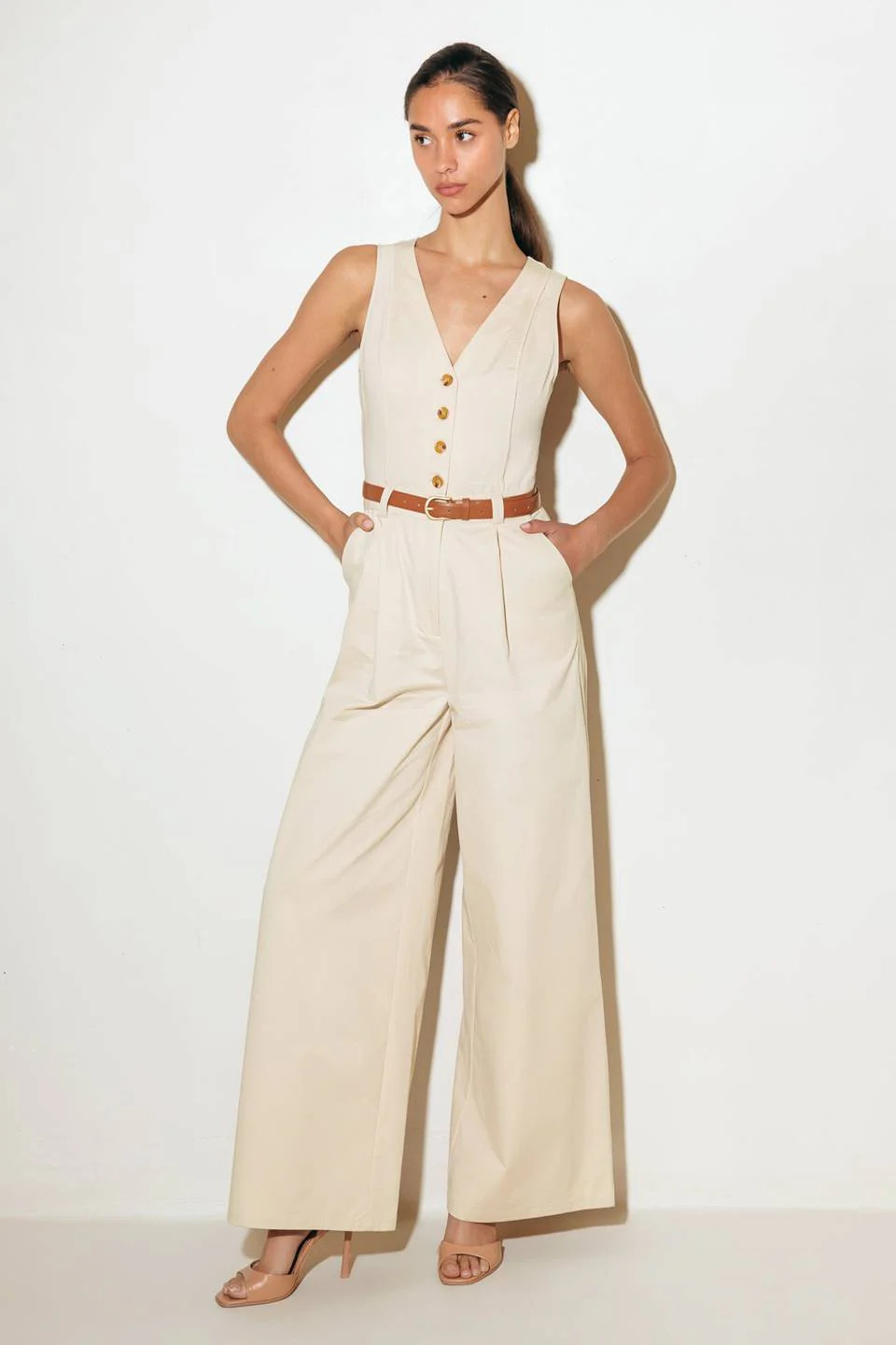 EVERYDAY ESSENTIAL JUMPSUIT - ALMOND | Lady Black Tie