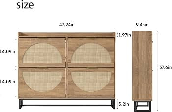 Large Rattan Shoe Storage Cabinet with 4 Flip Drawers for Entryway, Freestanding Shoe Organizer w... | Amazon (CA)
