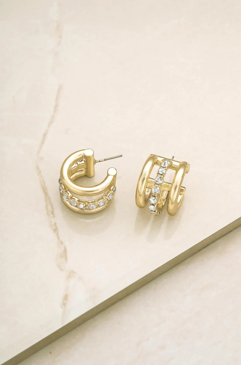 Thick Crystal Accent 18k Gold Plated Huggie Earrings | Ettika
