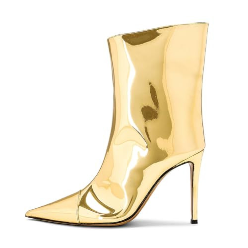 Ancomafio Gold Boots for Women, Metallic Boots, Ankle Booties Stiletto Heel Gold Mirrior Boots Pointed Toe Fashion Dressy Booties Zipper Size 6 | Amazon (US)