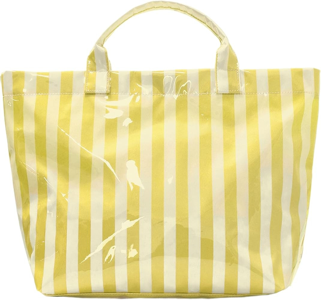 Striped PVC Tote Bag Large Glossy Striped Handbags Waterproof Top Handle Bag Plastic Tote Handbag... | Amazon (US)