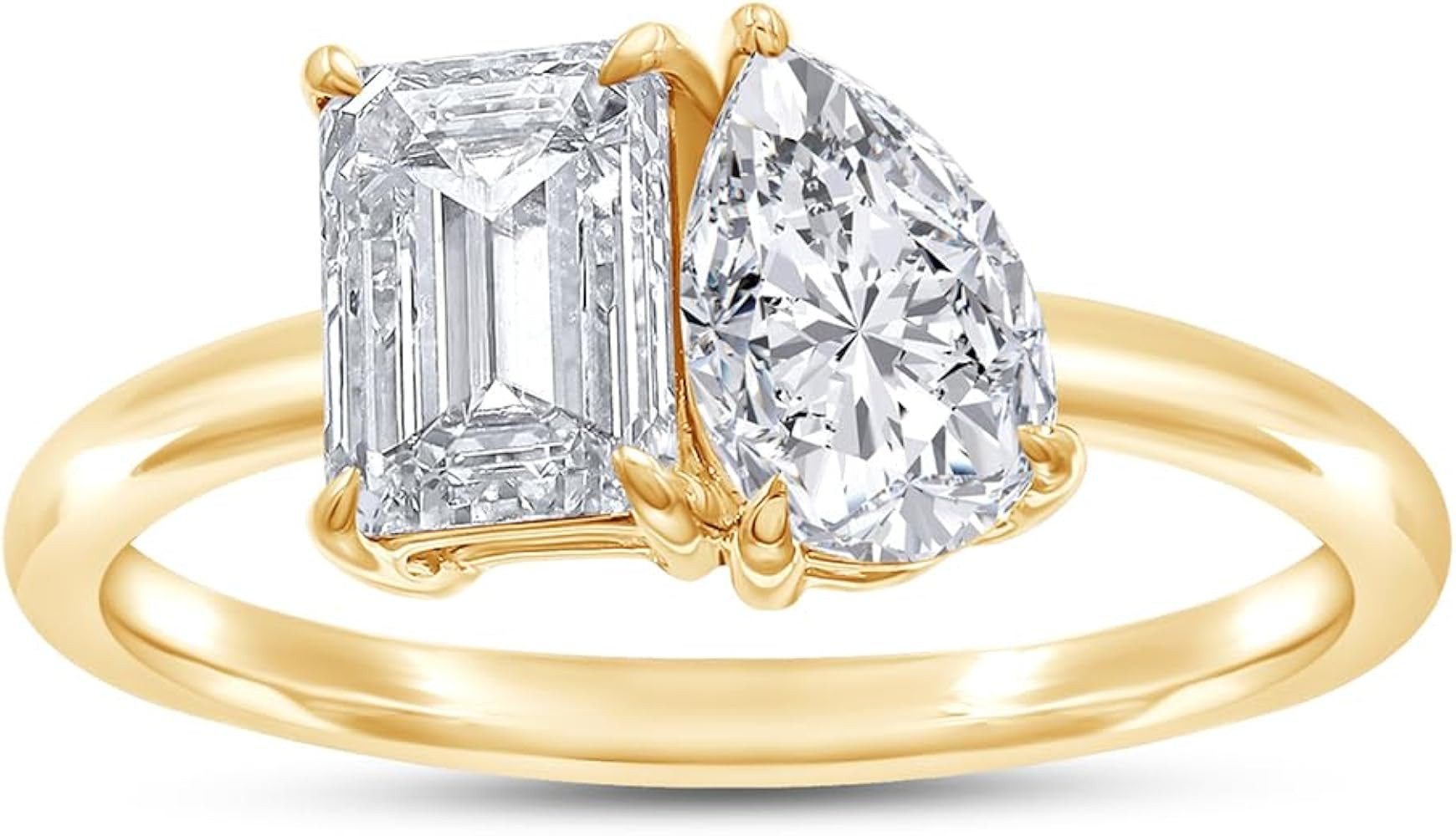 1 3/4 CT 7X5MM Emerald Shape & 8X5MM Pear Cut Lab Created Moissanite Toi Et Moi 2-Stone Engagemen... | Amazon (US)