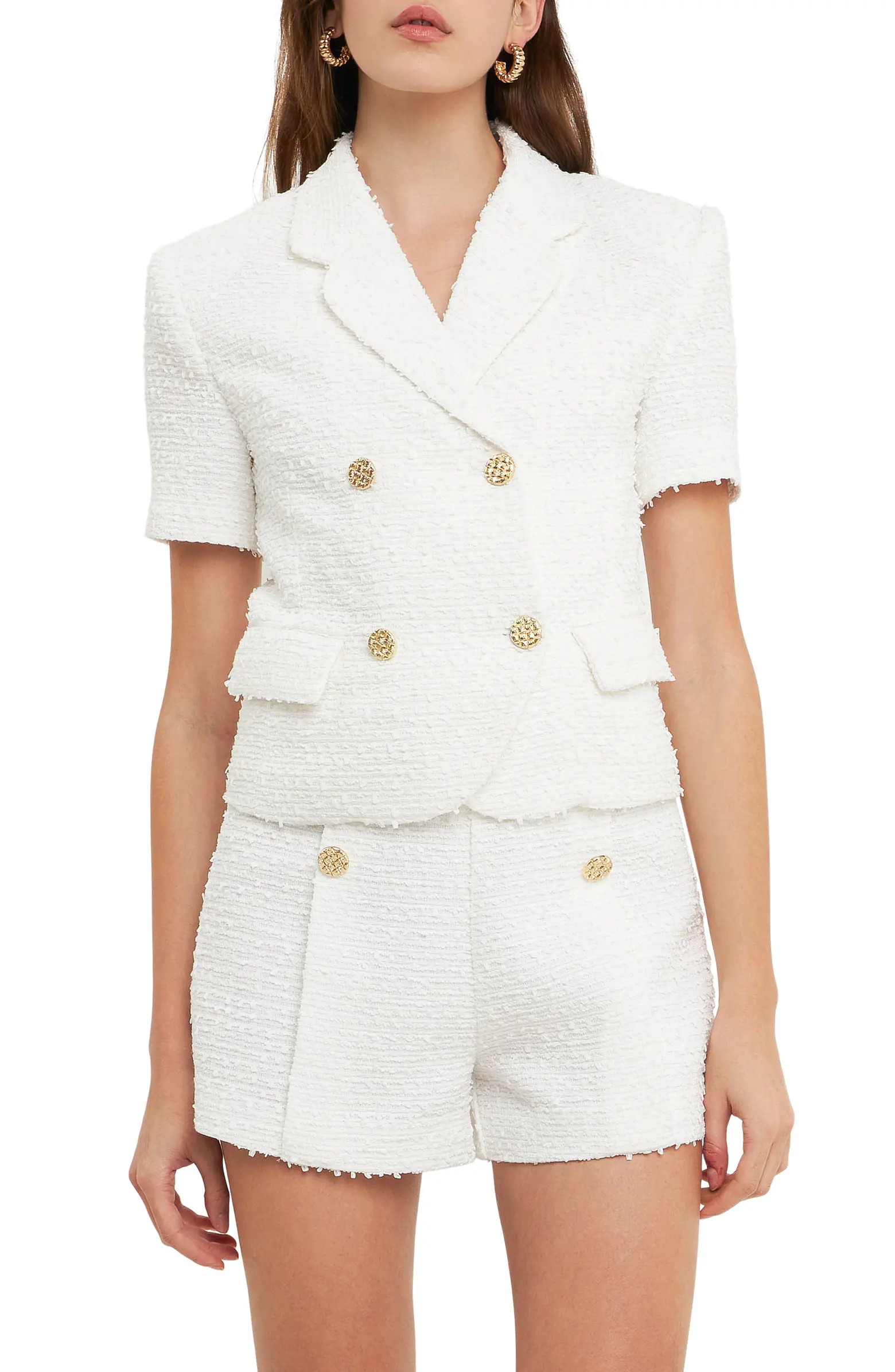 Double Breasted Short Sleeve Tweed Blazer | Nordstrom