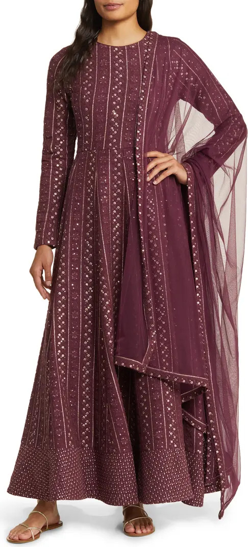 Sani Samud Embroidered Long Sleeve Anarkali with Dupatta | Nordstrom | Nordstrom
