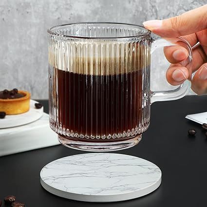 LETINE Clear Glass Coffee Mug with Handles (12.5 oz) - Insulated Coffee Mugs Tea Cup with Absorbe... | Amazon (US)