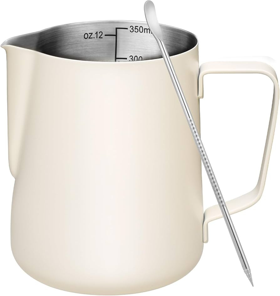 Milk Frothing Pitcher, 12oz Milk Frother Cup with Clear Scale, 304 Stainless Steel Cappuccino Esp... | Amazon (US)