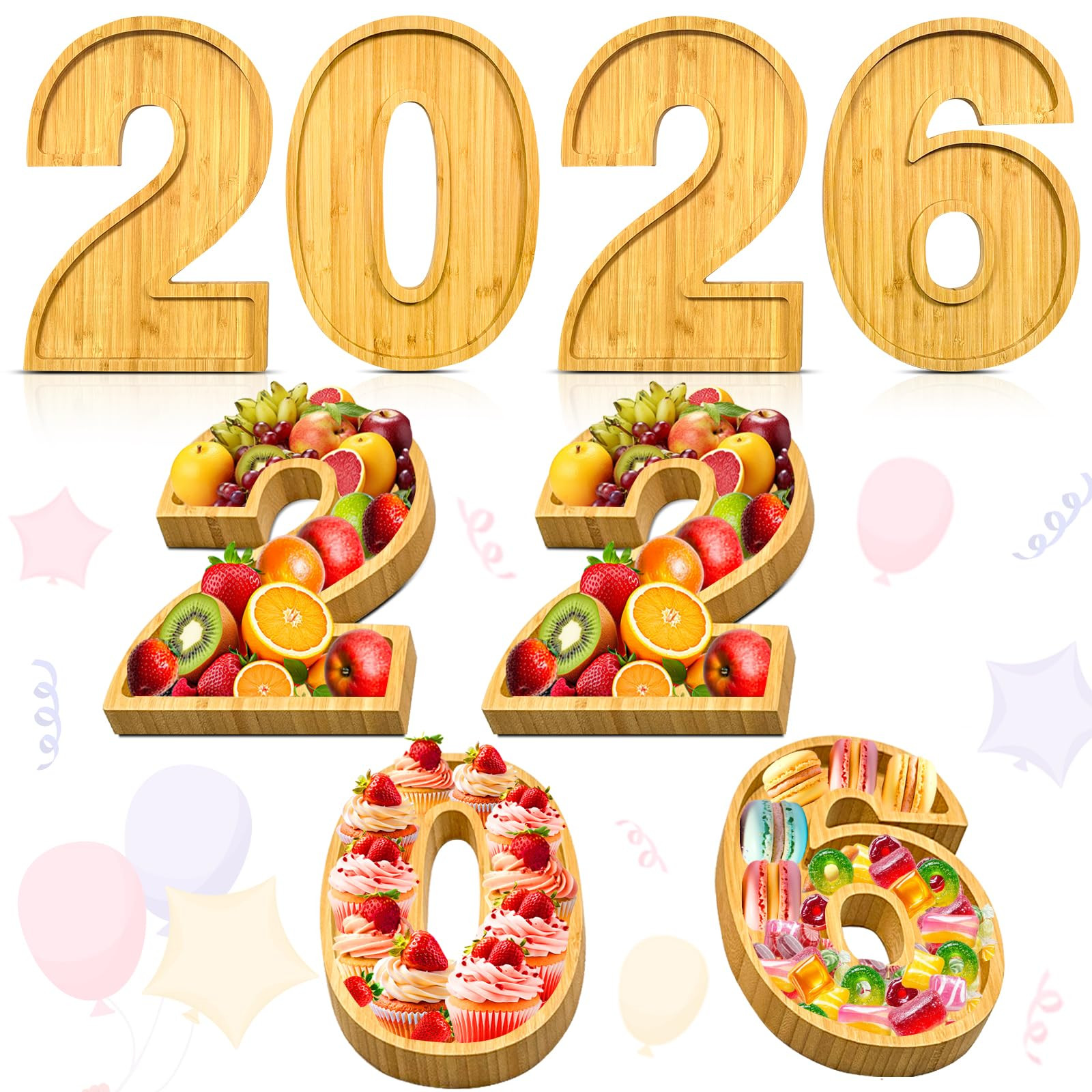 4 PCS 2026 Charcuterie Boards Wooden Numbers Fillable Boxes Reusable Christmas Serving Tray for P... | Amazon (US)