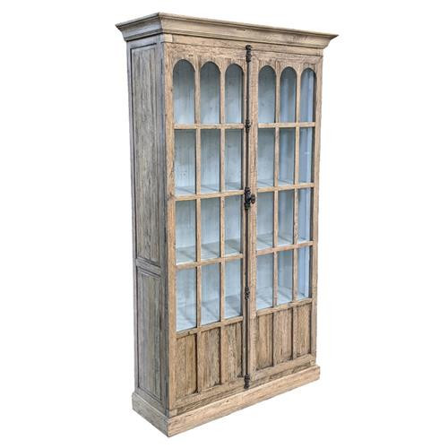 Idalia French Country Natural Brown Wood Clear Glass 2 Door Display Case | Kathy Kuo Home