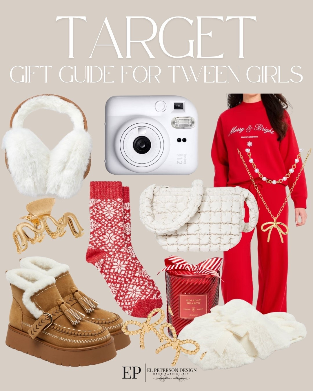 Target 
Gift guide for tween girls
Ear muffs
Sweat shirt
Sweat pants
Boots
Slippers
Earrings
Camera
Claw clip 

#LTKFindsUnder50 #LTKGiftGuide #LTKFindsUnder100