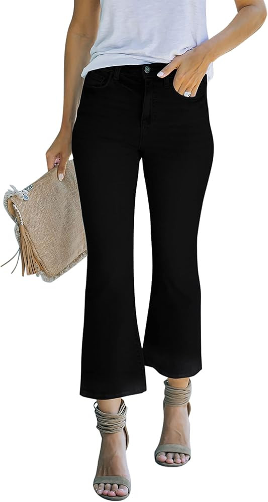 Women's High Waisted Crop Flare Jeans for Women Cropped Bell Bottom Jeans for Women Denim Pants w... | Amazon (US)