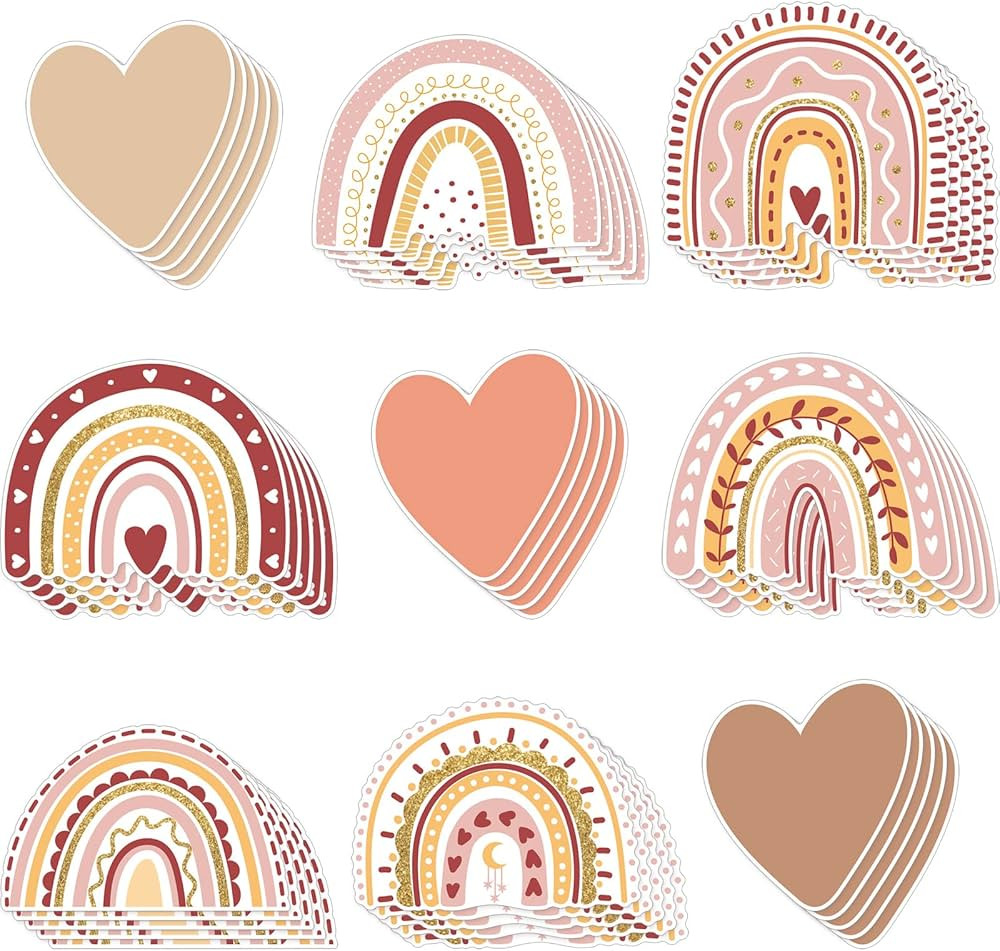 45 Pieces Boho Rainbows and Hearts Cutouts Rainbow Heart Bulletin Board Cutouts Boho Rainbow Part... | Amazon (US)