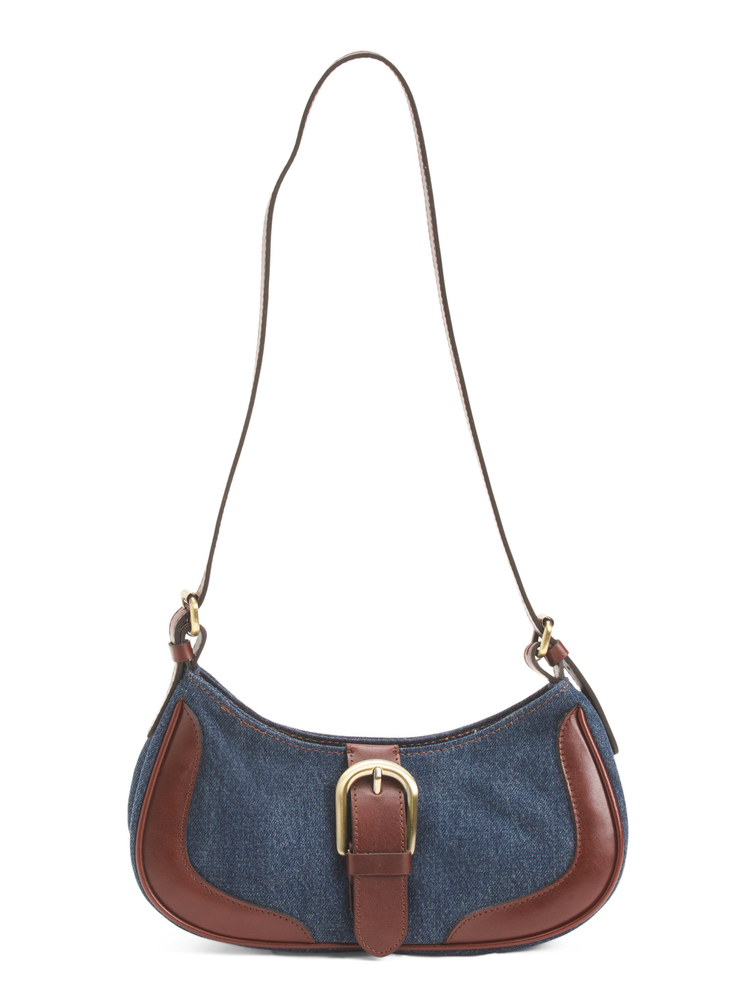 Valdieri Denim Adjustable Baguette Shoulder Bag With Leather Trim | TJ Maxx