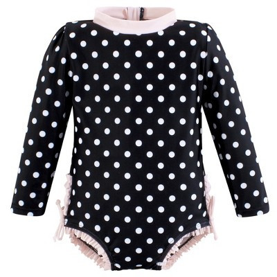 Hudson Baby Girls Rashguard Toddler Swimsuit, Black Dot Pink, 5T | Target