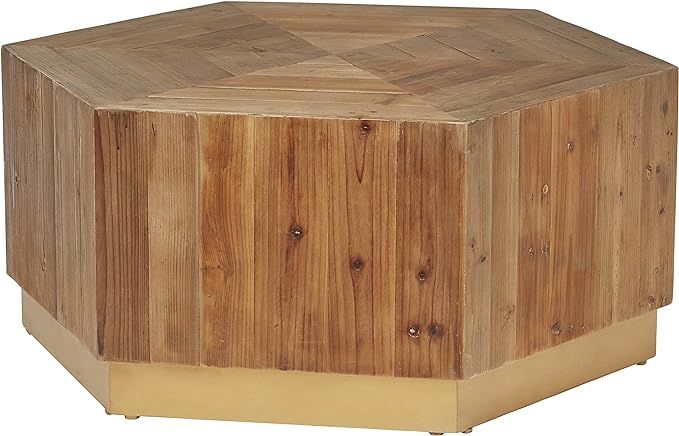 Rivet Rustic Reclaimed Fir Wood Coffee Table, 39"W, Natural and Gold | Amazon (US)