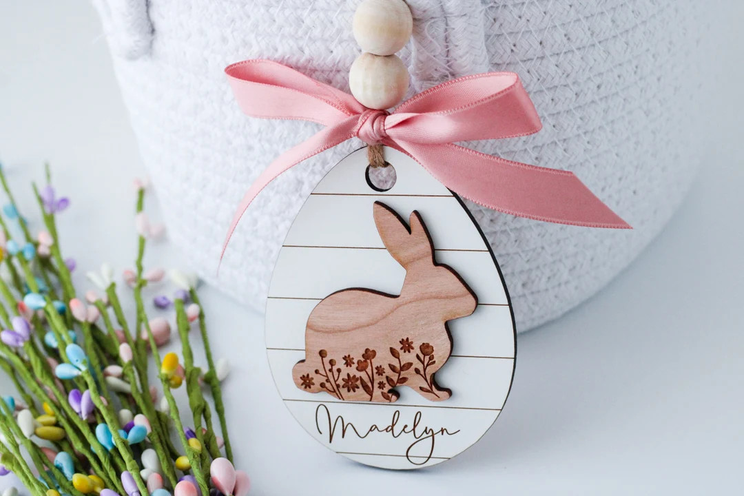 Personalized Rustic Wooden Easter Basket Tag, Custom Kids Easter Tag, Engraved Easter Name Tag, E... | Etsy (US)