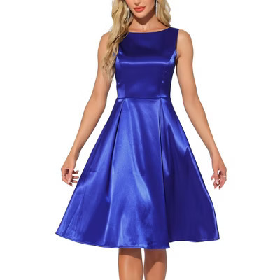 INSPIRE CHIC Women's Satin Sleeveless Boat Neck A-Line Cocktail Evening Dress Royal Blue Small | Target