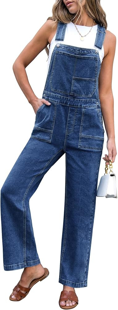 luvamia Jean Overalls for Women Straight Leg Baggy Stretchy Denim Bib Adjustable Strap Casual Ove... | Amazon (US)