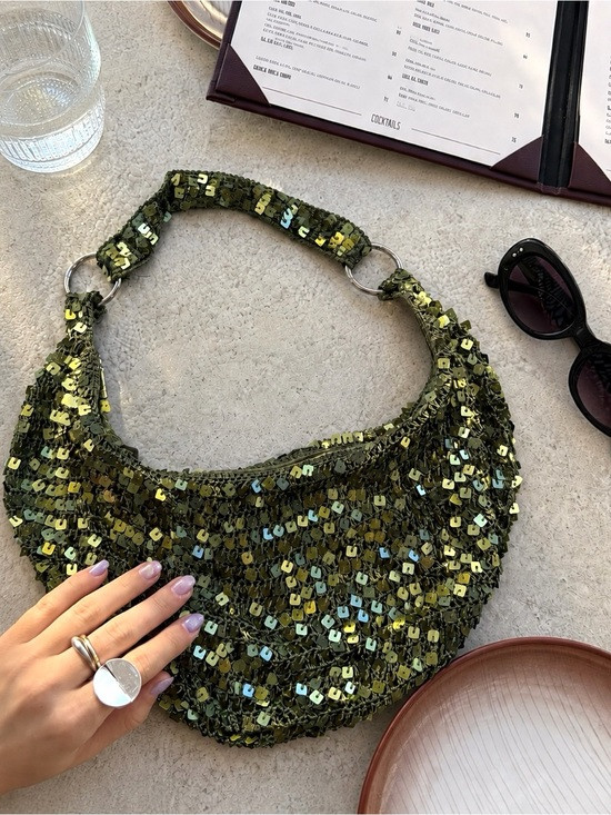 Vintage Y2K Olive Green Sequin Crochet Hobo Shoulder Bag Fairycore | Poshmark