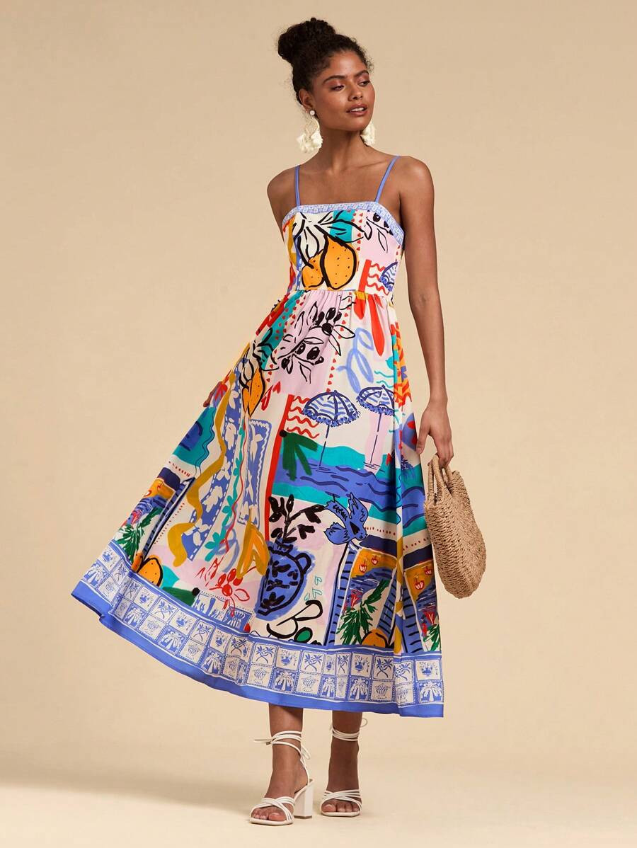 Travachic Vacation Woven Printed Spaghetti Strap Dress For Women | SHEIN