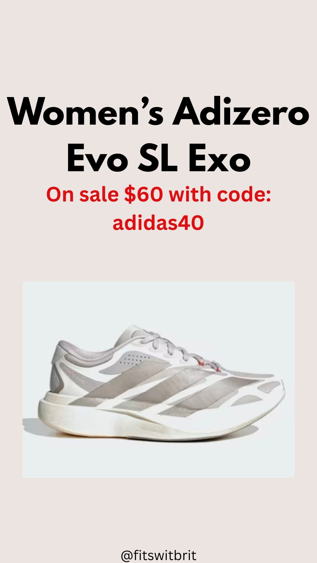 Women’s Adizero Evo SL Exo on sale $60 with code: adidas40.

#LTKfitnessgoals #LTKSaleAlert #LTKActive