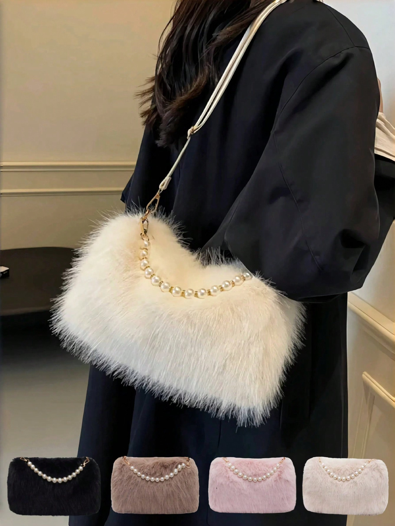 Herfst- en wintertas met grote capaciteit en luxe, schattige pluche tas voor vrouwen, harige, war... | SHEIN