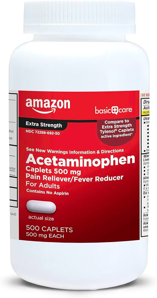 Amazon Basic Care Extra Strength Pain Relief, Acetaminophen Caplets, 500 mg, Pain Reliever/Fever ... | Amazon (US)