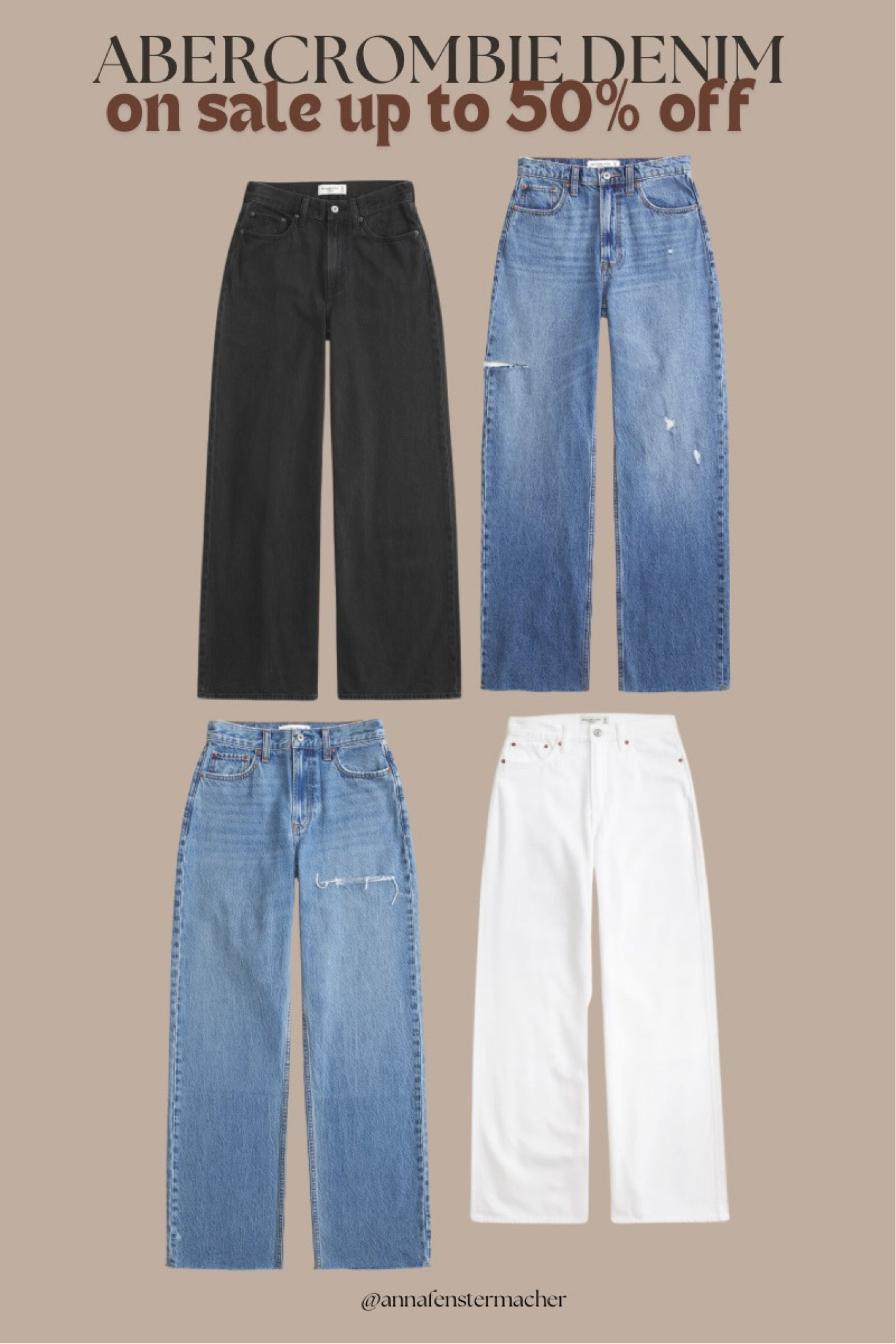 Final day for abercombie denim on sale up to 50% off! 

I’ve shared my favorite high rise loose jeans from Abercrombie a million times, and just ordered a few more pairs while they’re on sale. 

Styles pictured are the high rise loose jeans and the high rise wide leg jeans. I typically wear a size 27, but size up to 28-29 for an extra oversized baggy look 

Abercrombie denim, Abercrombie jeans, Abercrombie denim try on, Abercrombie sale picks, women’s denim, best jeans for women 

#LTKStyleTip #LTKFindsUnder100 #LTKSaleAlert