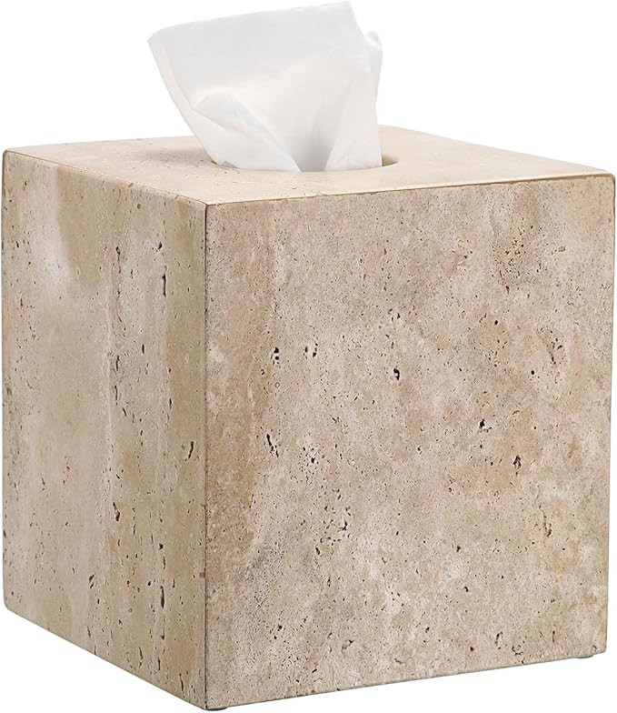 Sumnacon Square Tissue Box Cover Natural Travertine Tissue Cover with Pads, Heavy Duty Stone Tiss... | Amazon (US)