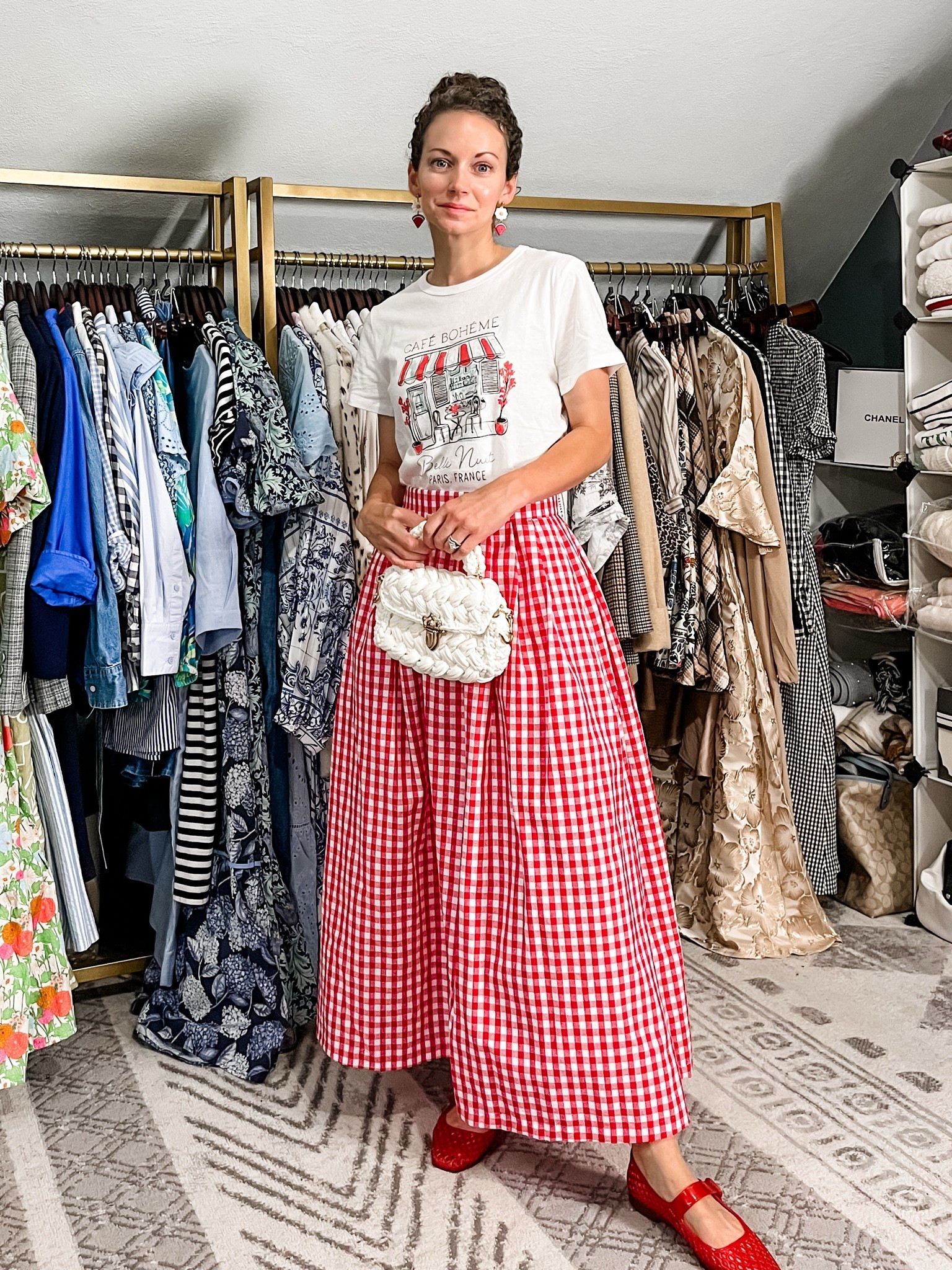 Classic summer outfit!
Cotton t-shirt from Gap, linking similar. 
Red gingham skirt is homemade, linking similar. 
Bag from Chicwish. 
Red jelly flats from Sam Edelman. 
Petite outfit. Summer outfit. Fall outfit. Preppy outfit. American outfit. Classic outfit.

#LTKootd #LTKgrwm #LTKmomlife