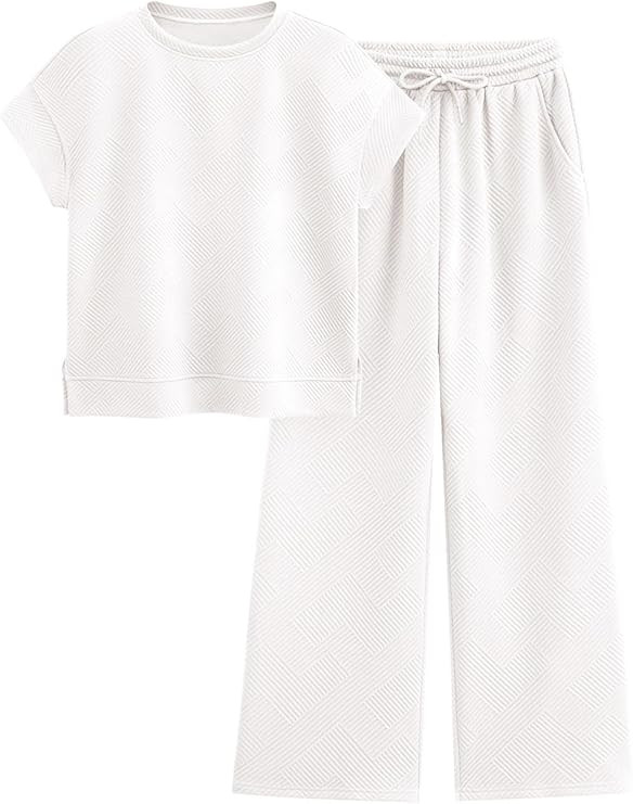 PRETTYGARDEN 2 Piece Outfits For Women Casual Tracksuit Short Sleeve Tops And Wide Leg Long Pants... | Amazon (US)