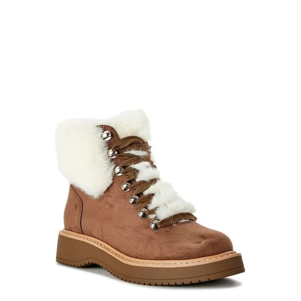 Madden NYC Women's Faux Fur Cuff Lace Up Booties - Walmart.com | Walmart (US)