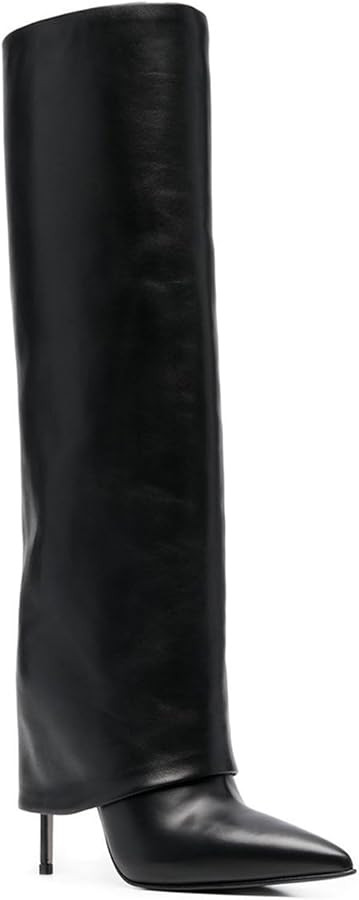 WOkismD 12CM/4.72IN Women's Stiletto Knee-High Boots Pointed Toe Slip-On Folding Boots Women's Co... | Amazon (UK)