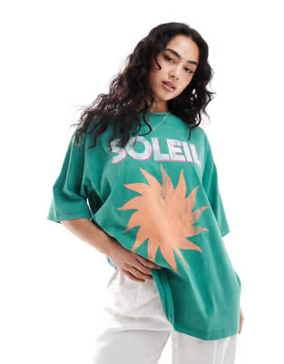 ASOS DESIGN oversized t-shirt with soleil graphic in washed green | ASOS | ASOS (Global)