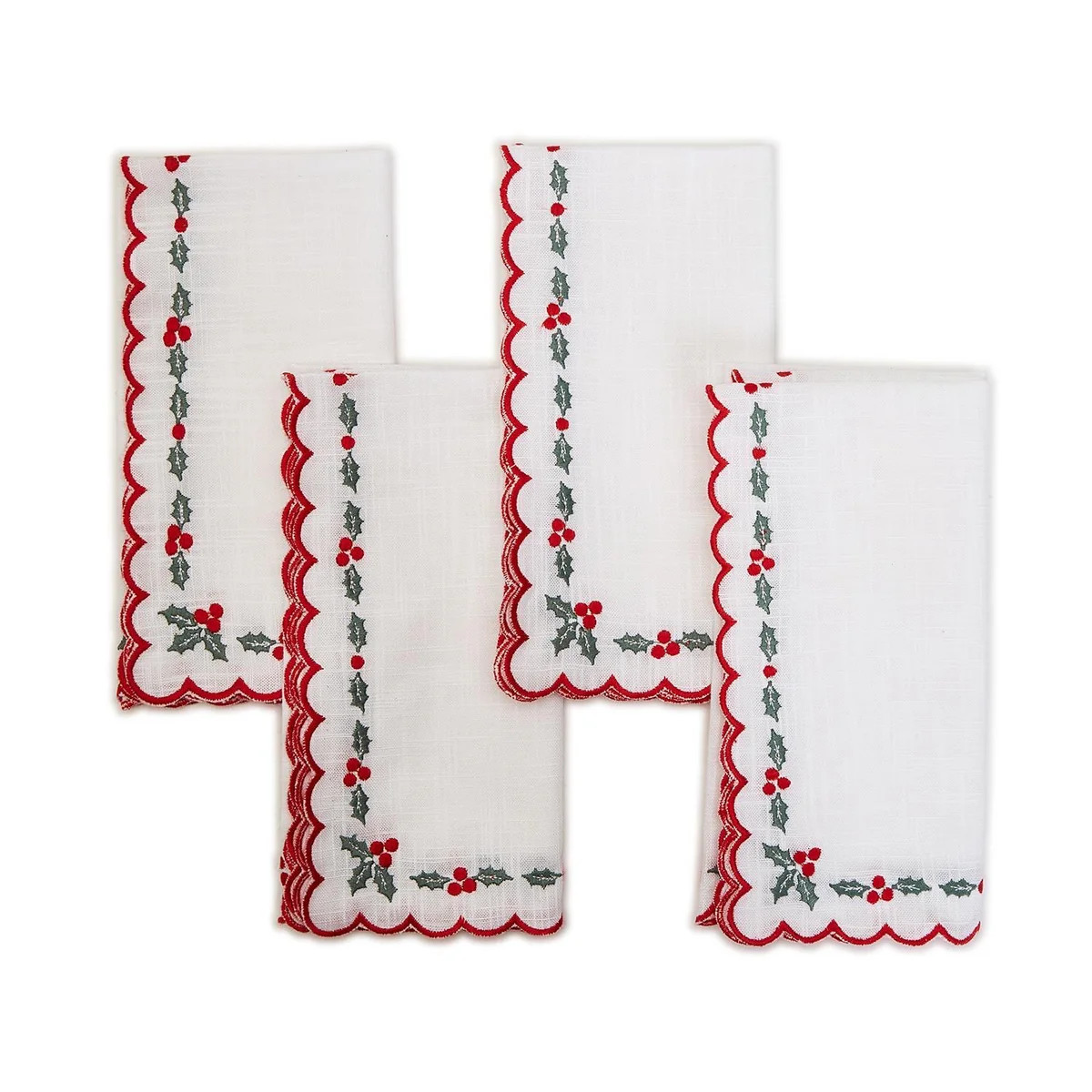 Holiday Holly Embroidered Cloth Napkins (Set of 4) | Sea Marie Designs