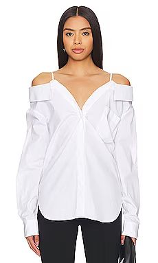Good American Off Shoulder Shirt in White001 from Revolve.com | Revolve Clothing (Global)