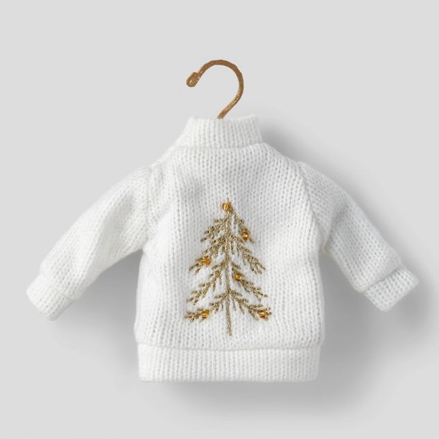 4&#34; Knit Sweater with Tree Christmas Tree Ornament White/Gold - Wondershop&#8482; | Target