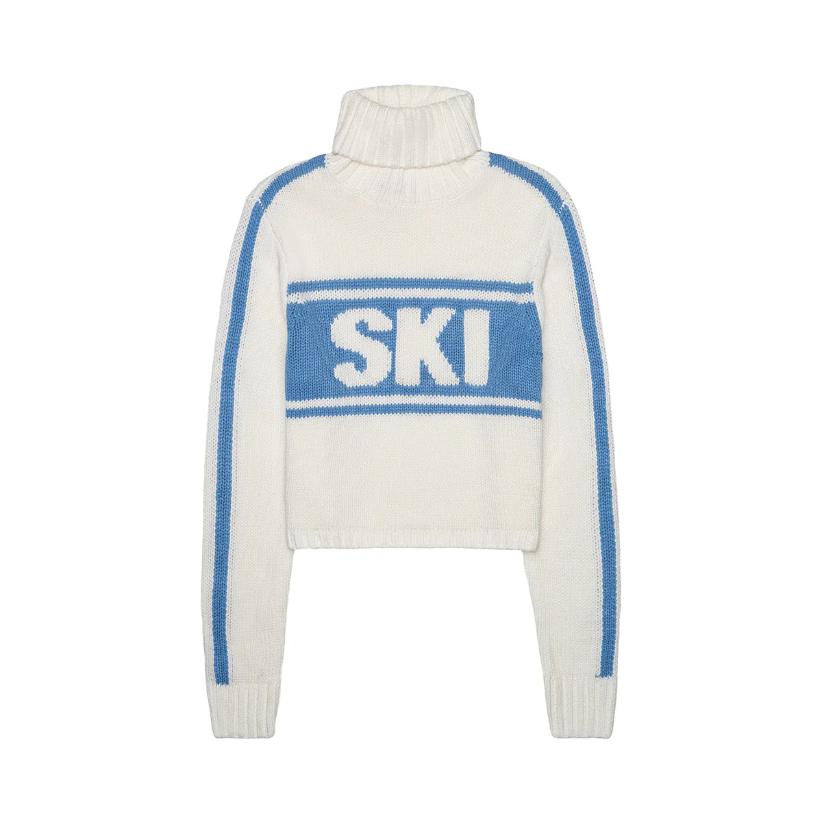 Cropped Vintage Ski Turtleneck Sweater in Ivory Blue | Over The Moon