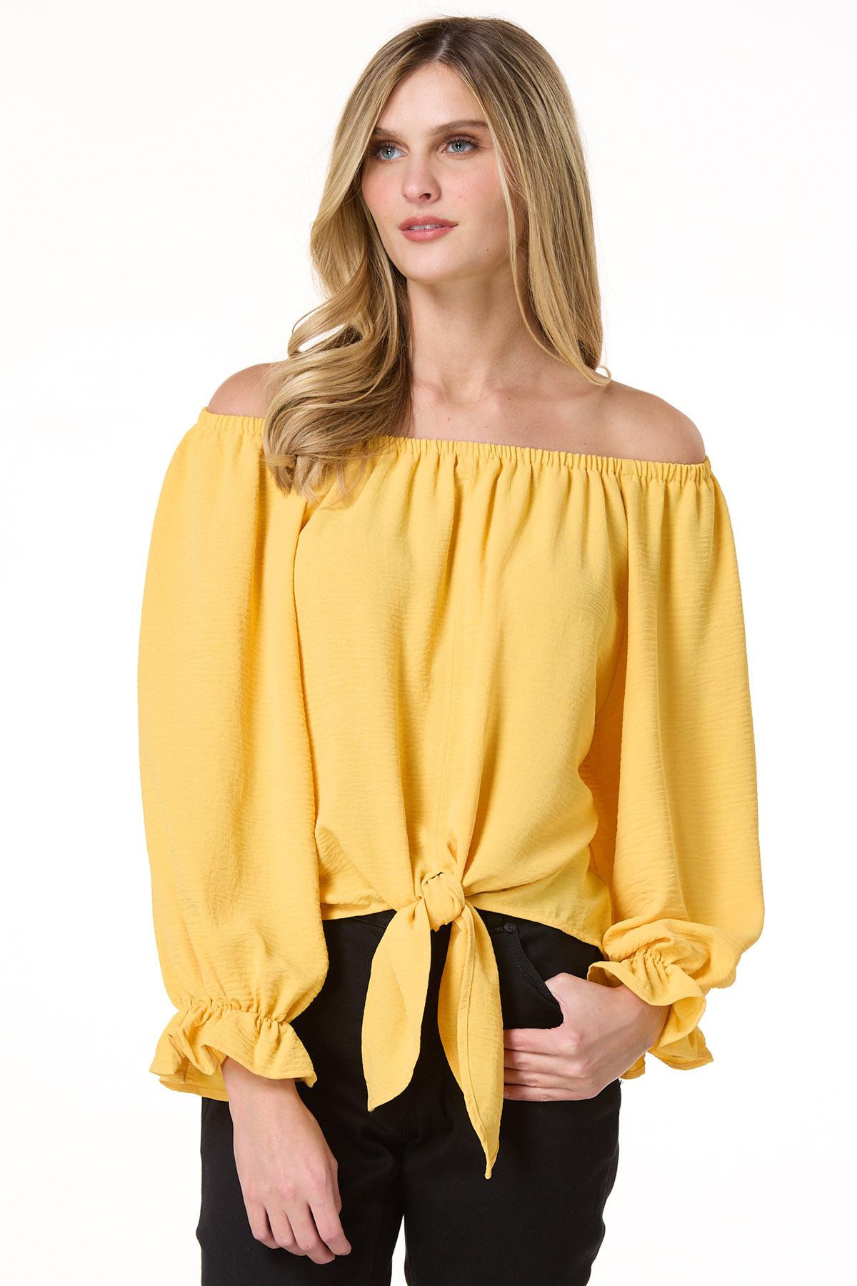 Off Shoulder Tie Hem Top - Yellow | Cato Fashions