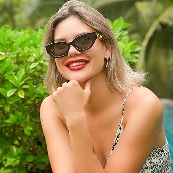 Dollger Retro Cat Eye Sunglasses for Women Hexagon Narrow Rectangle Frame Metal Chain Arm Luxury ... | Amazon (US)